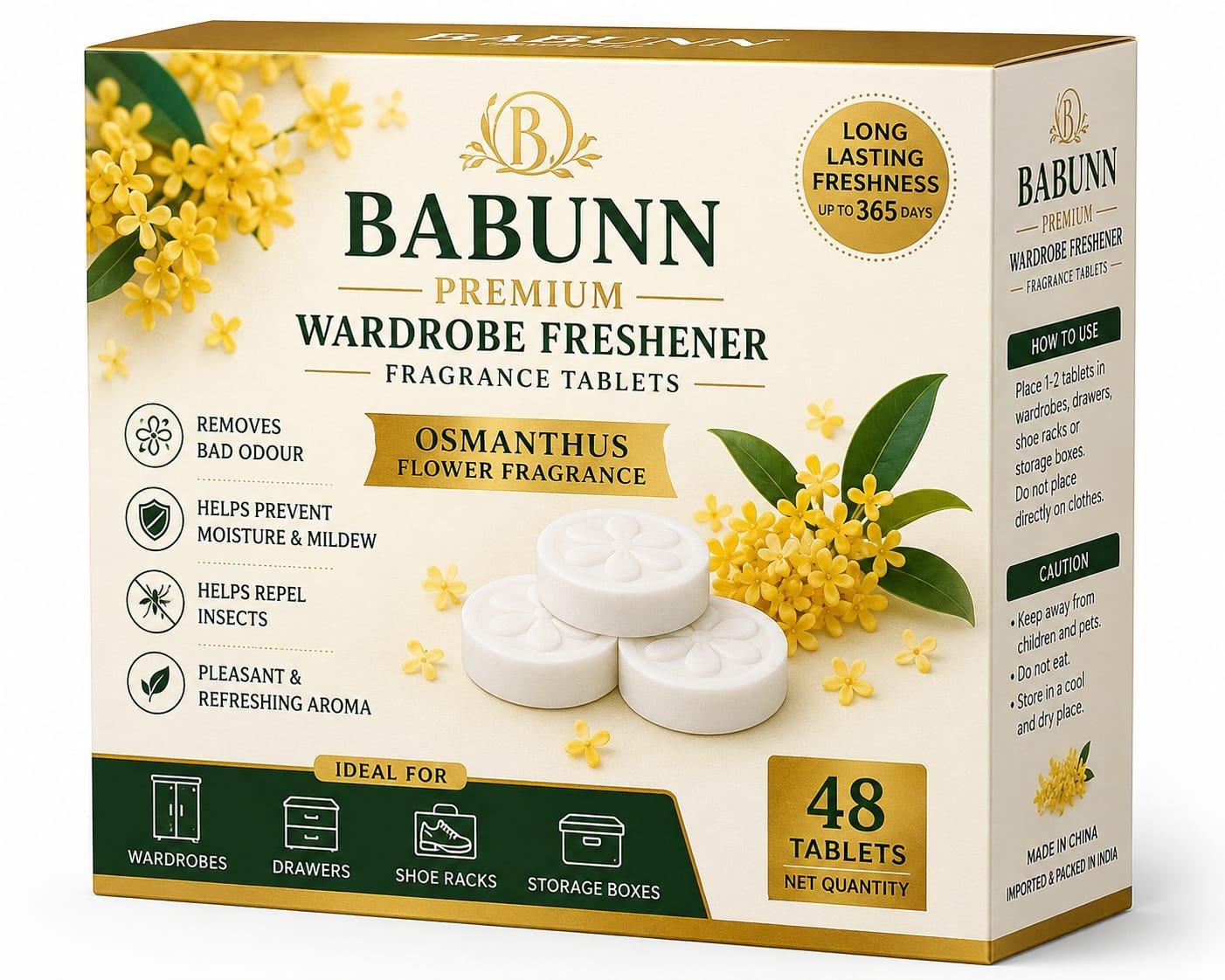 Babunn Premium Wardrobe Freshener Tablets - Osmanthus - 48 Pcs